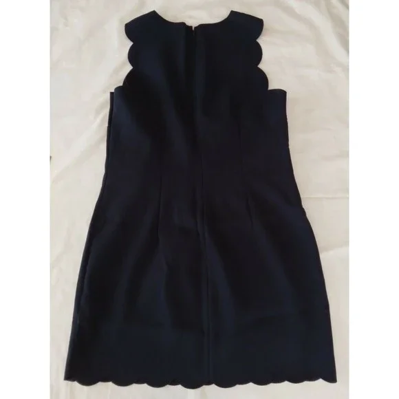 J Crew Womens Scallop Sheath Dress Size 8 Navy Blue Sleeveless Back Zip  A3744 - Picture 5 of 9